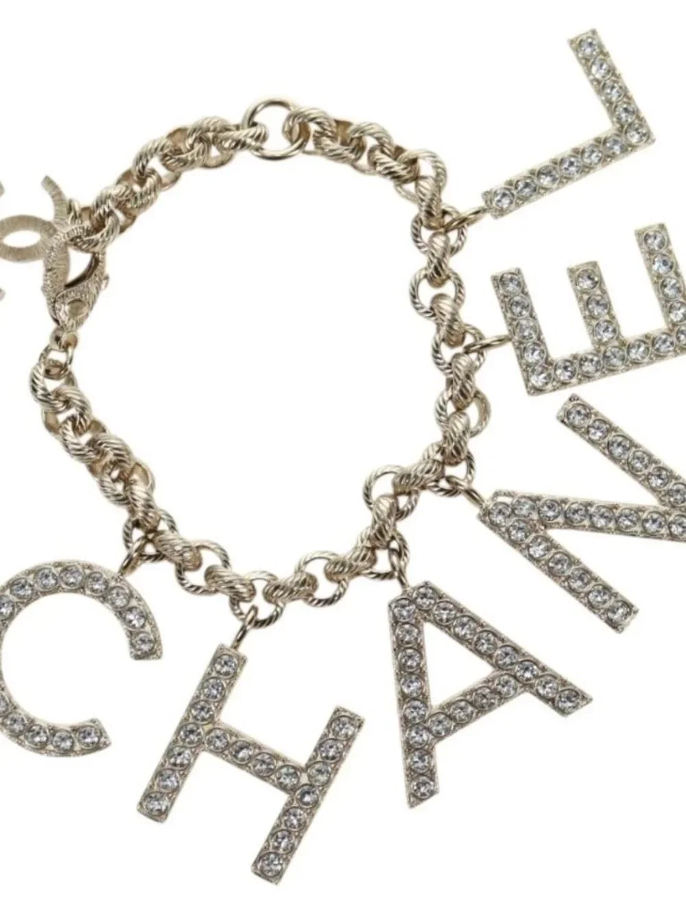 CHANEL Logo Bracelet metal Champagne Gold CC Auth 178800SM